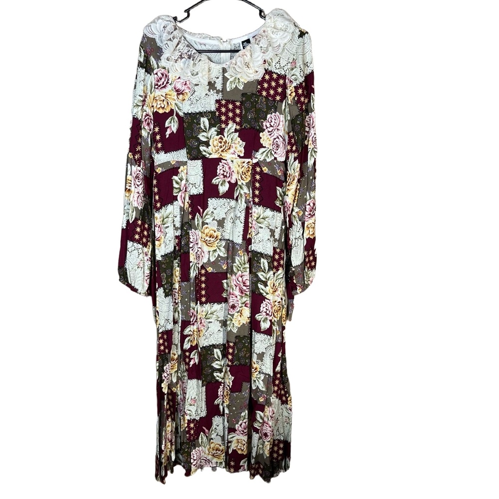 Vintage Picture Me Patchwork Style Floral Long Sleeve Maxi Dress Teen‎ Size 16